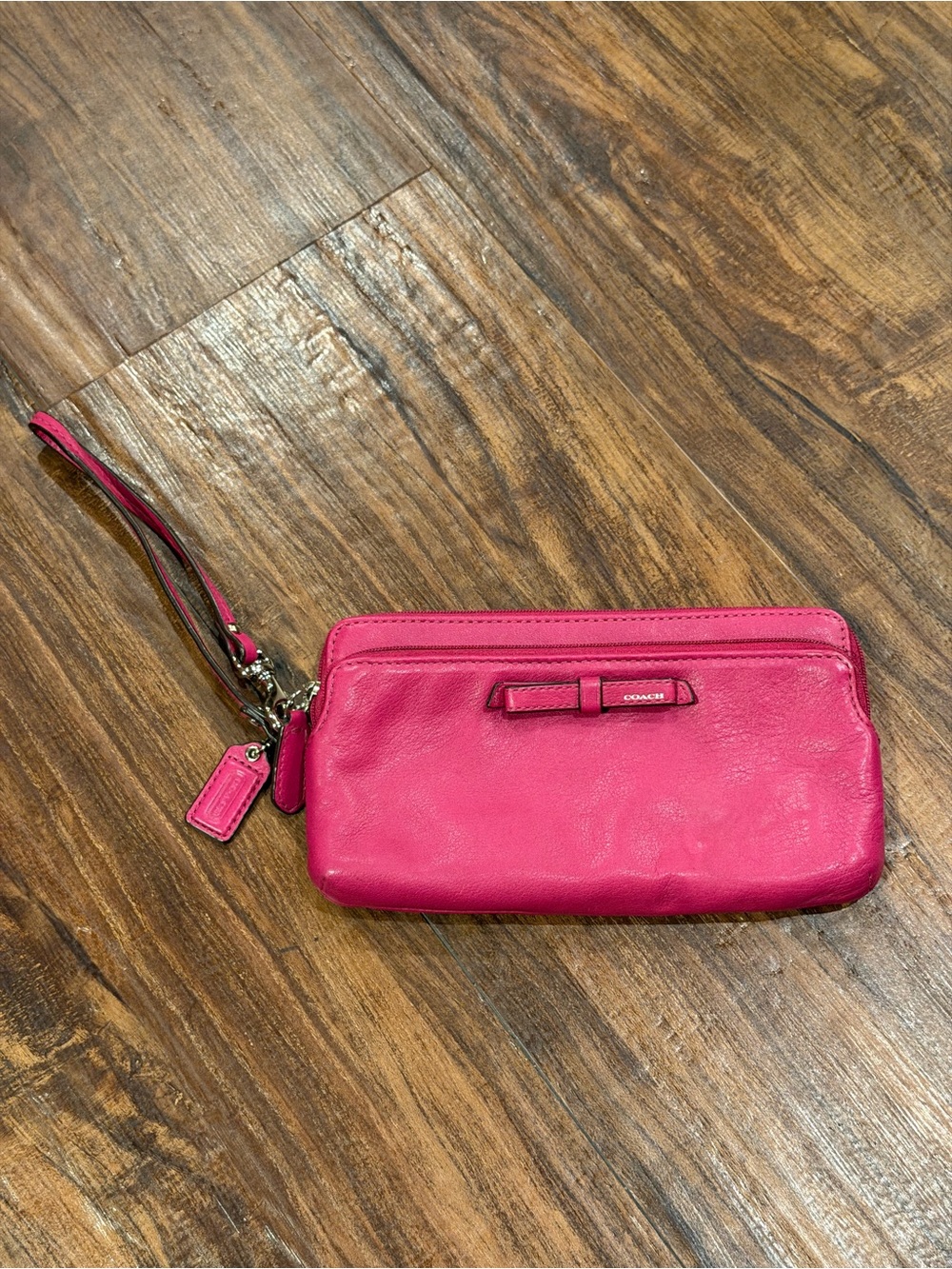 Coach Hot Pink Leather Wristlet Clutch